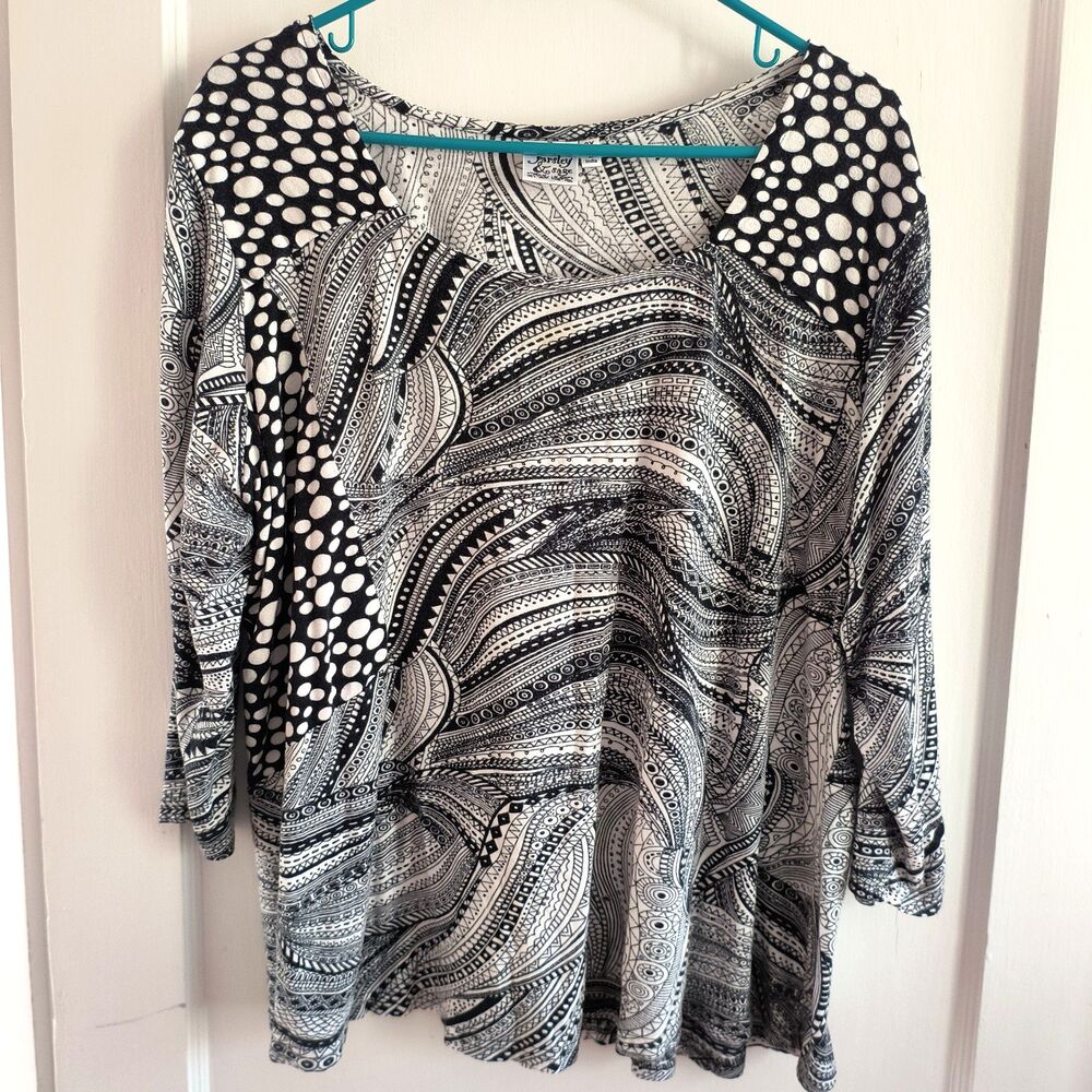 Parsley & Sage Tunic Womens 2X Black White Paisley Graphic Swirl Mod *Lt wear
